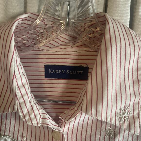 Karen Scott Christmas Womans button up blouse SZ Small-Preowned - Picture 6 of 6